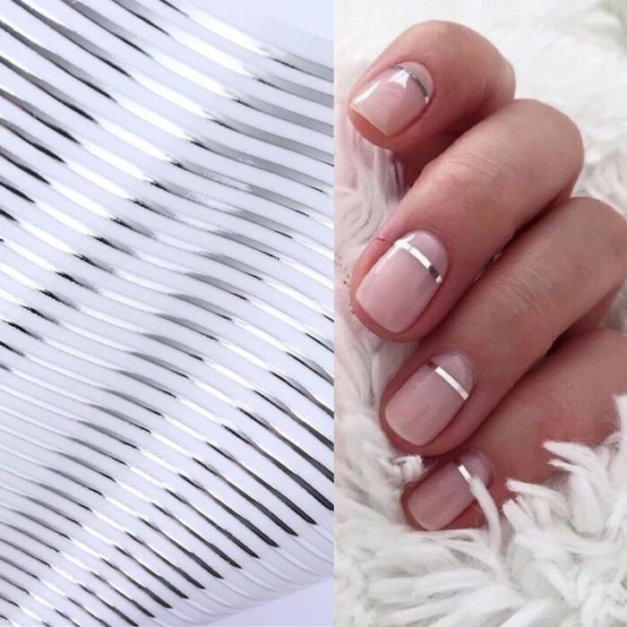 Pegatinas uñas tira metálica Plata - Imagen 3