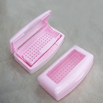 Caja esterilizadora rosa para desinfectar instrumentos (tapa transparente)