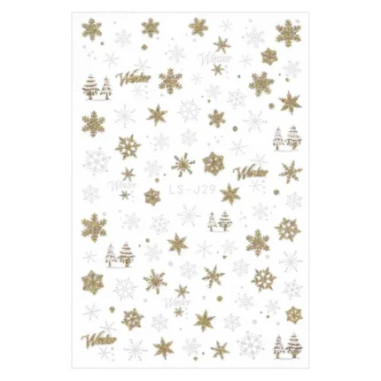 Pegatina uñas Navidad 3D Copos blanco y oro LS-J29