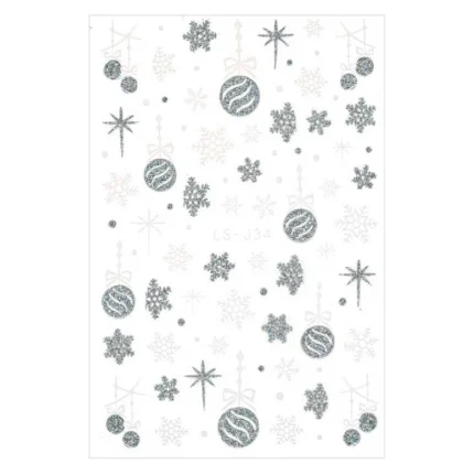 Pegatina uñas Navidad 3D Bolas blanco y plata LS-J34