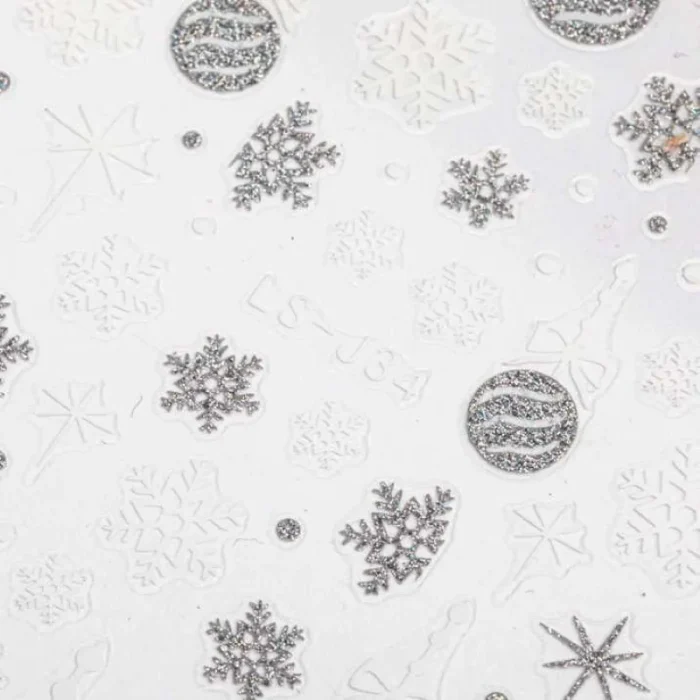 Pegatina uñas Navidad 3D Bolas blanco y plata LS-J34