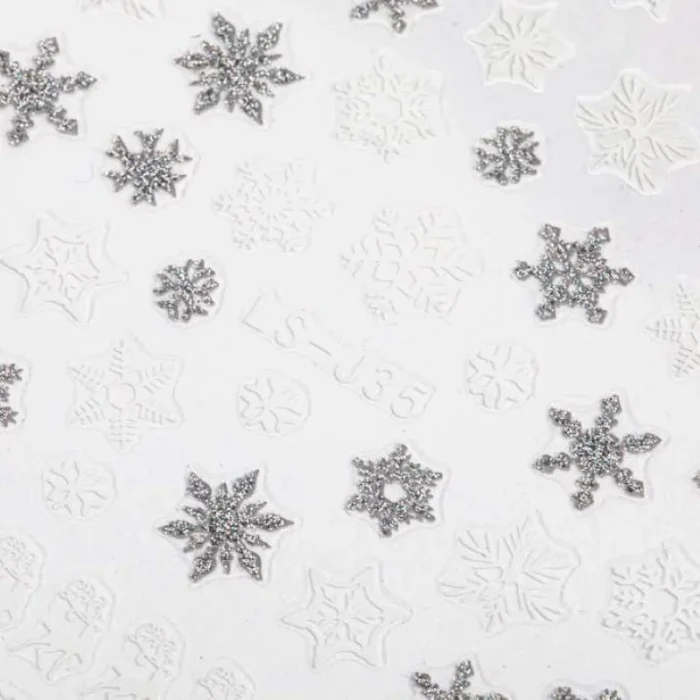 Pegatina uñas Navidad 3D Copos blanco y plata LS-J35