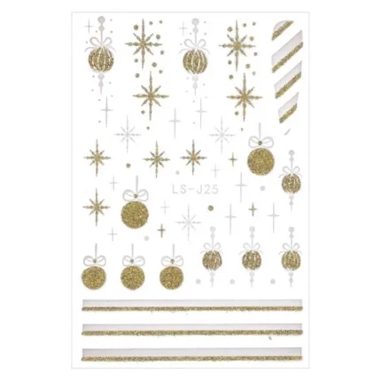 Pegatina uñas Navidad 3D Bolas blanco y oro LS-J25